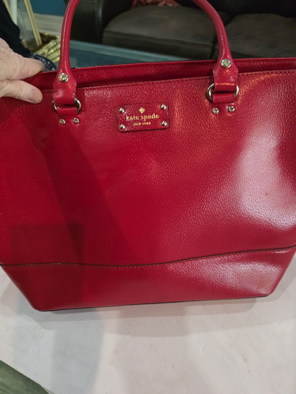 kate spade Red Patent Leather  XL Tote with Gold Plaque